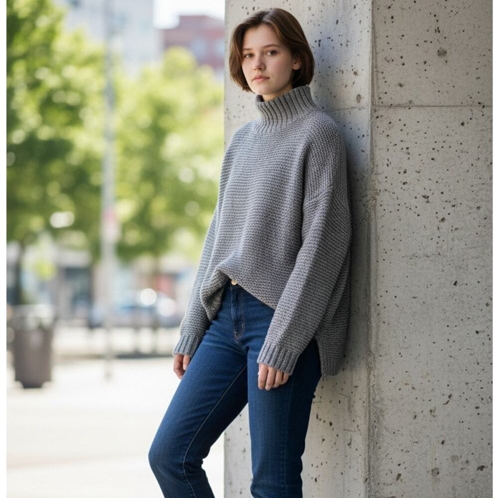 MARINE LAYER Chucky Wool Cotton Knit Turtleneck Sweater Dark Gray Size Small